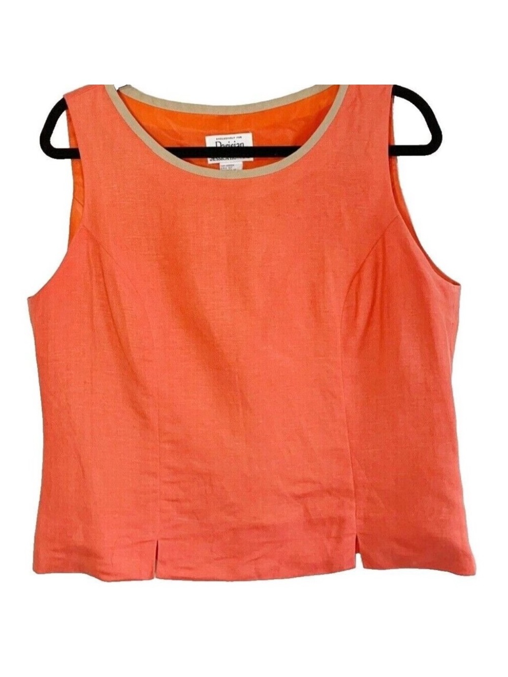 VTG Jessica Howard Women’s 14 Linen Blend Coral Sleeveless Top Beige Trim Casual